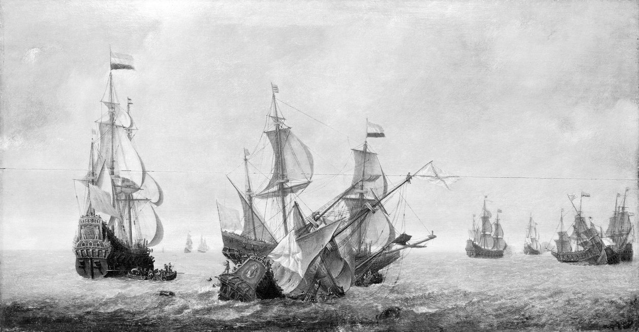 Fartyget "Eendracht", i förgrunden till vänster, med holländsk flagga. Olja på duk, mitten av 1600-talet, av Jeronimus van Diest (ca 1631-efter 1675). av Jeronimus van Diest