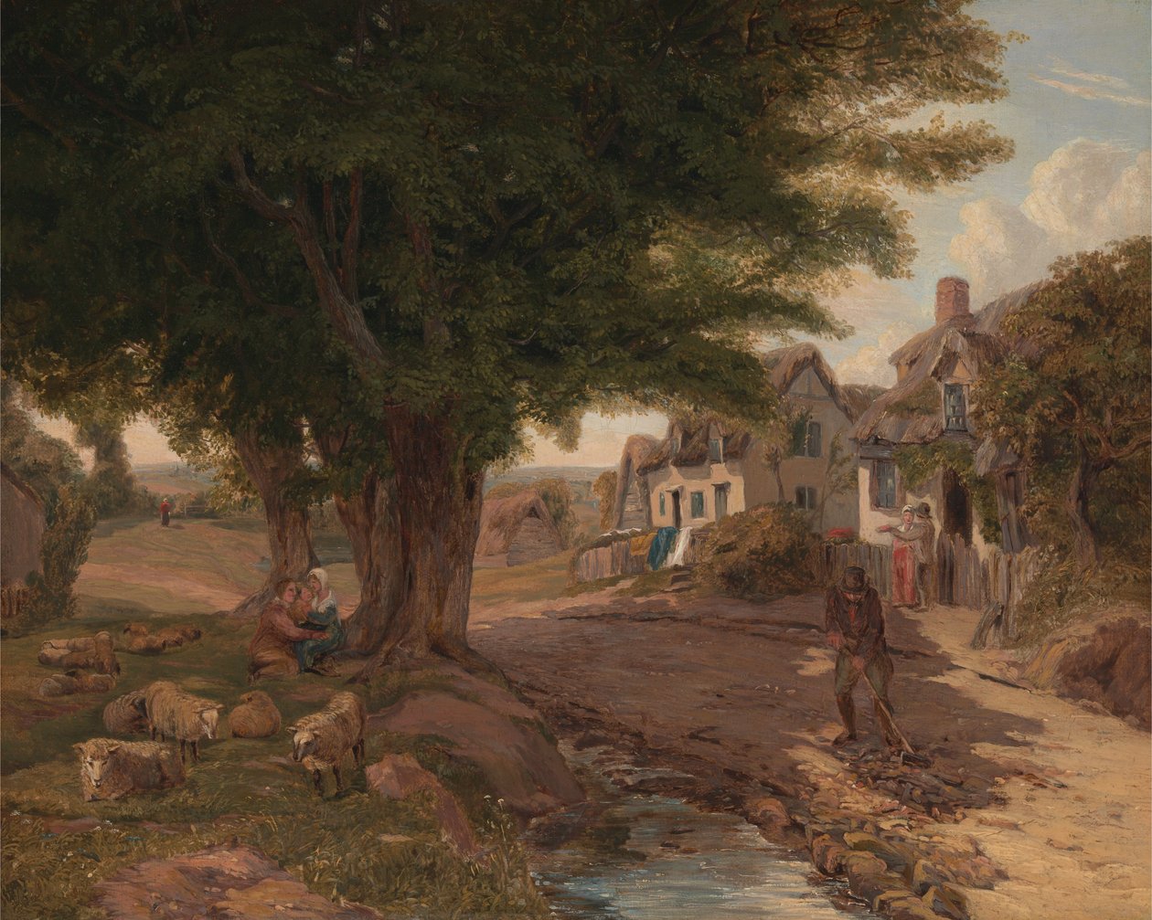 Village Scene (möjligen Colickey Green, Essex) av Jessica Landseer