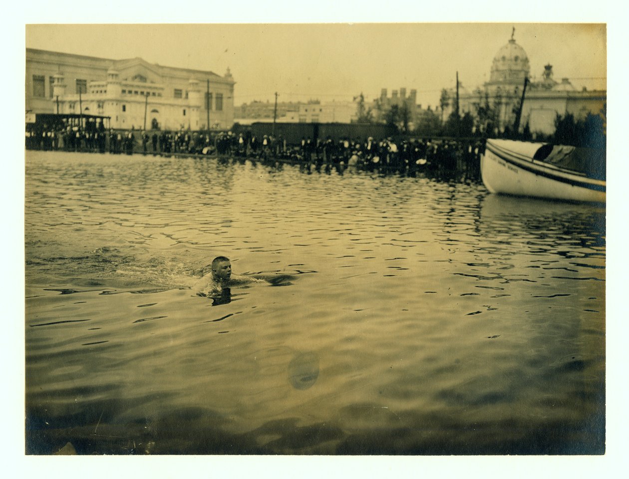 George Zahanus of Germany winning of the Quarter Mile Breast Stroke Olympic Championships av Jessie Tarbox Beals