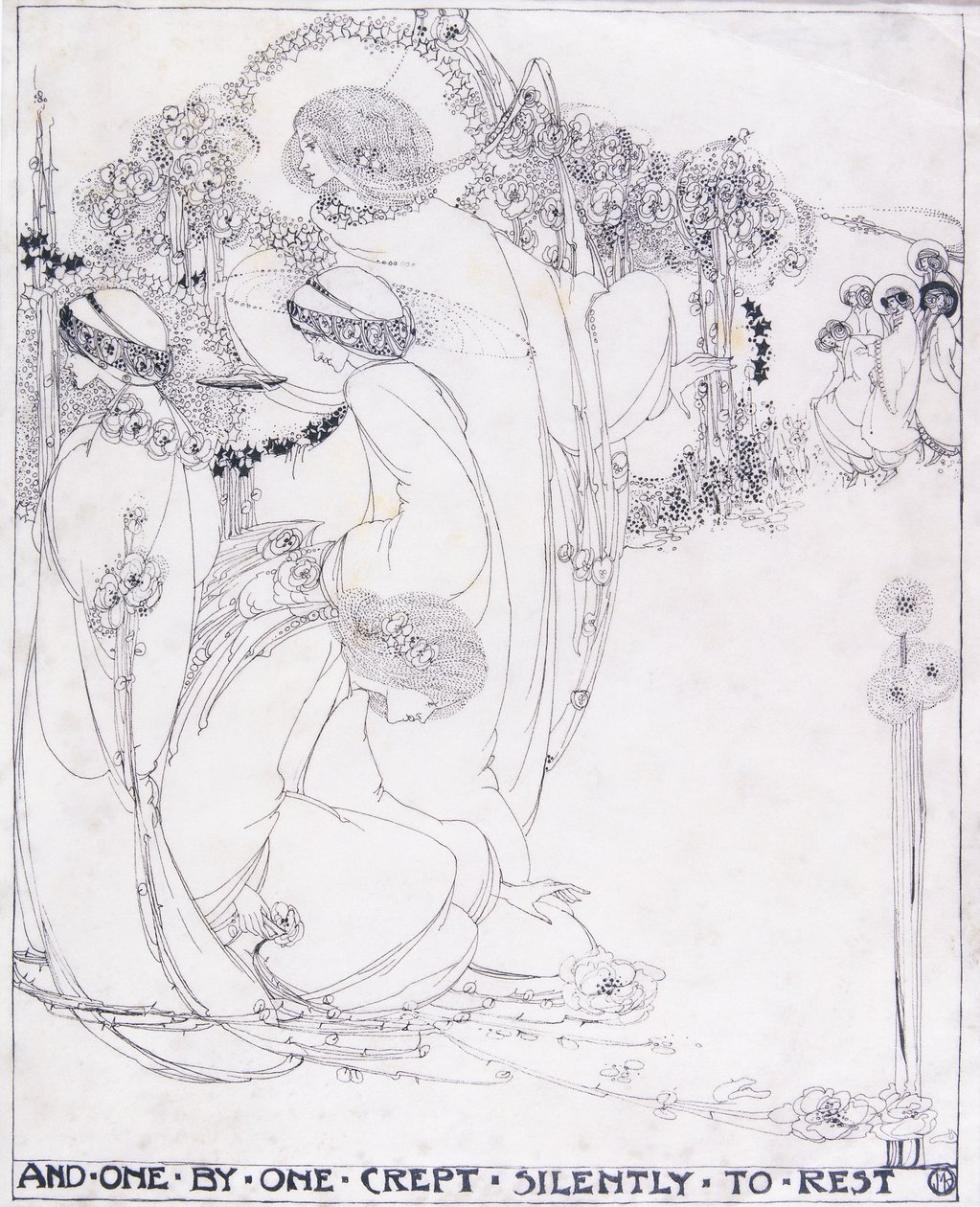 And One by One Crept Silently to Rest, c.1902-3 (penna och svart bläck på veläng) av Jessie Marion King