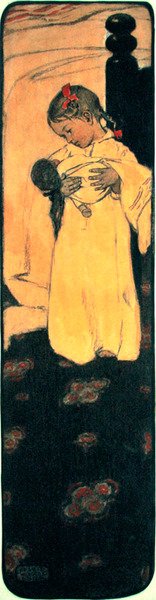 Liten flicka med docka (penna, akvarell & lack på papper) av Jessie Willcox Smith