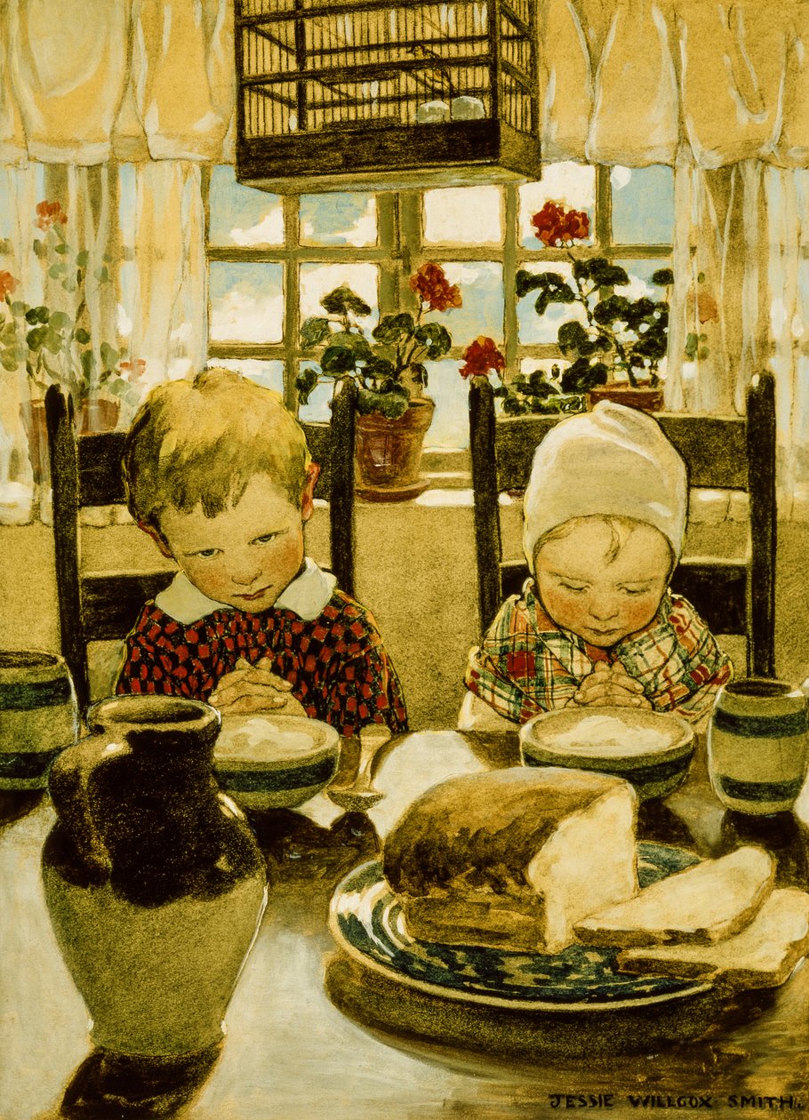 Böner vid frukost (akvarell) av Jessie Willcox Smith