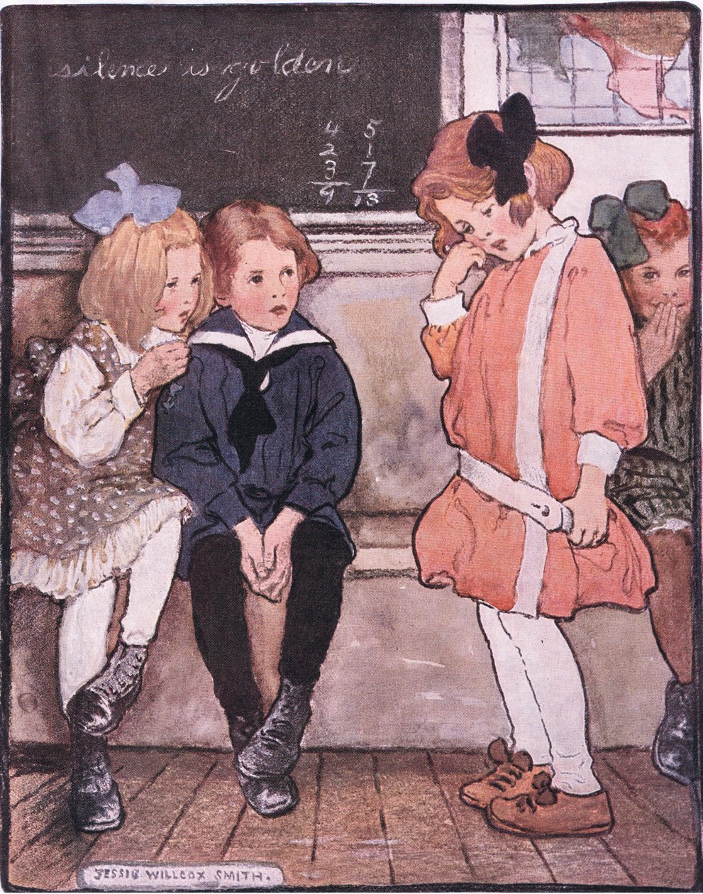 Hon kom ner från plattformen, fortfarande tappert kvävde sina tårar (färg litho) av Jessie Willcox Smith