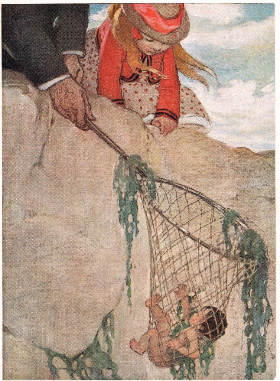Tom intrasslad i fiskenätet, illustration från 