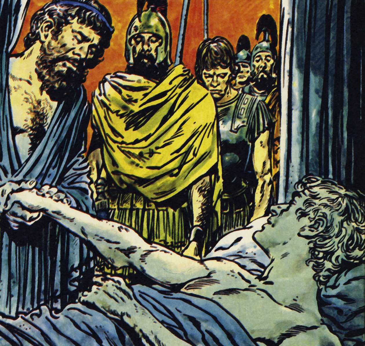 Alexander avled i feber 323, 32 år gammal (färglitografi) av Jesus Blasco