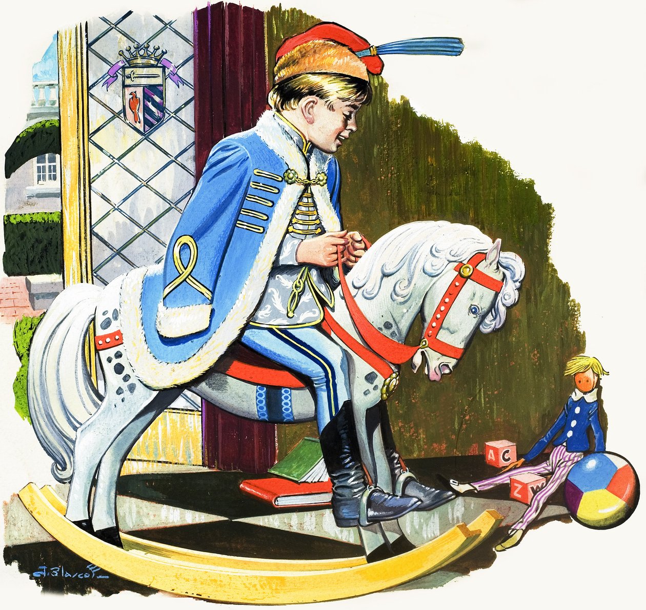 Pojke på gunghäst, illustration från "Teddy Bear" (gouache på papper) av Jesus Blasco