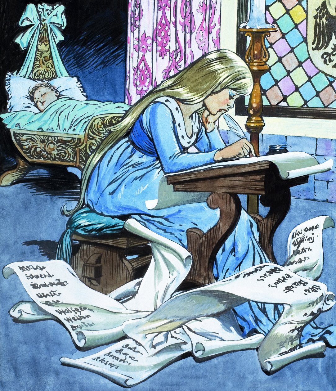 Mjölnarens dotter och hennes son, ur berättelsen om Rumpelstiltskin av Jesus Blasco