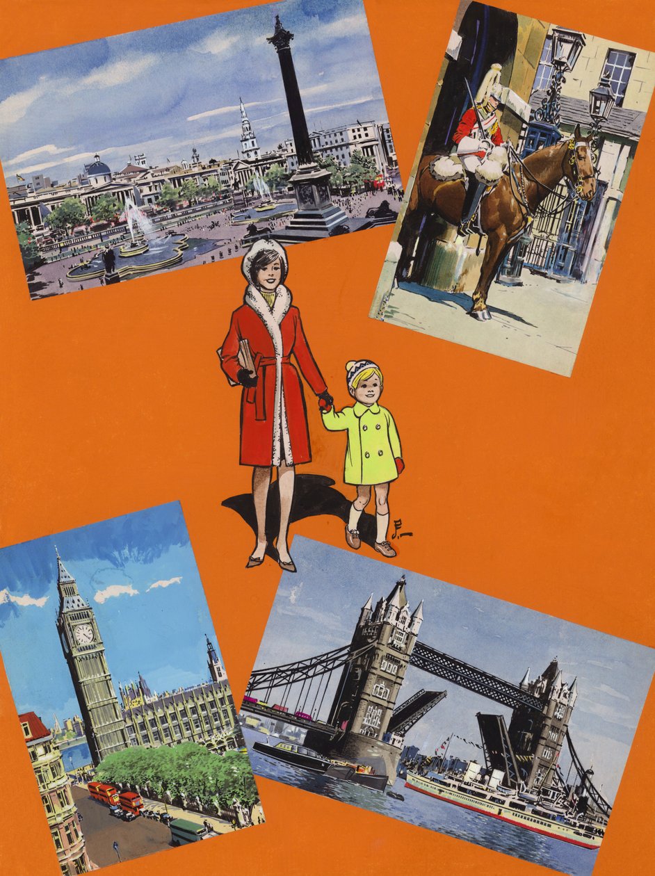 Besök i London på 1960-talet (gouache på papper) av Jesus Blasco