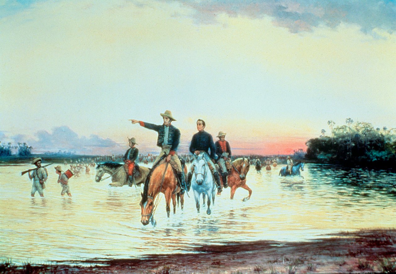 Bolivar och Santander i slaget vid Llanos (olja på duk) av Jesus Maria Zamora