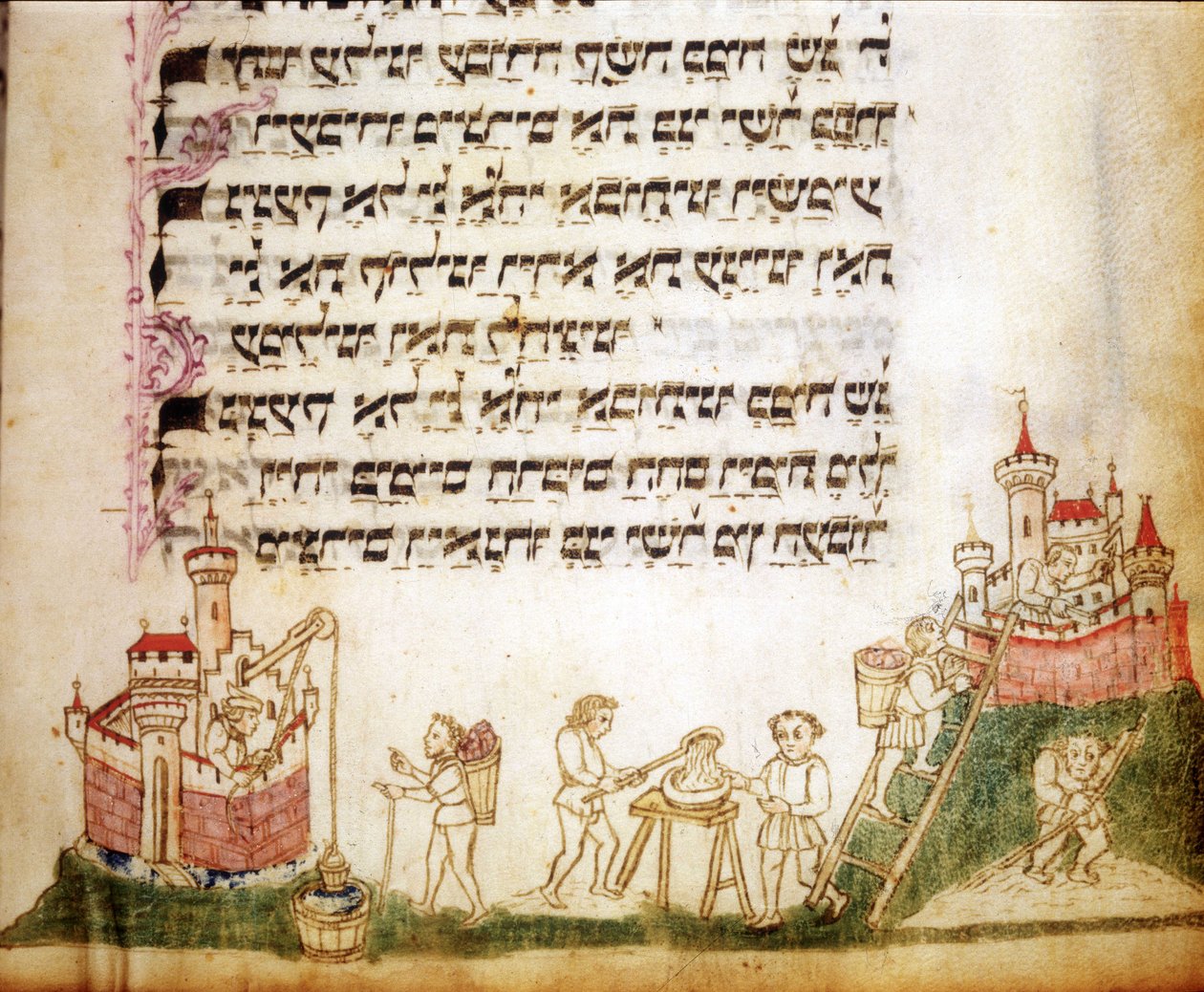 Fragment av en sida av Machazor: bönbok på hebreiska av Jewish School