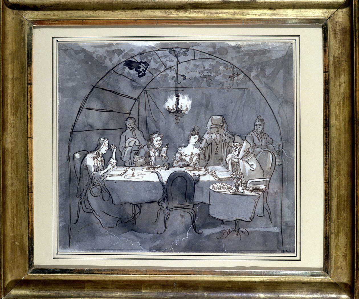 Fête des Cabanes på restaurang Kasher av familjen Moses Ulmann. Ritning på papper, penntvätt 1831 35,5 x 31,3 cm. (JM 189) Judiska museet Basel, Schweiz. av Jewish School