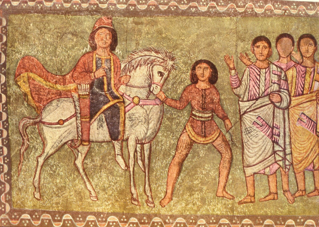 Mordechai och Haman (tempera på gips) av Jewish School
