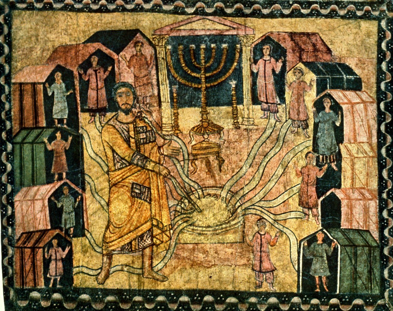 Lägret vid Beer and the Miraculous Well (tempera på gips) av Jewish School