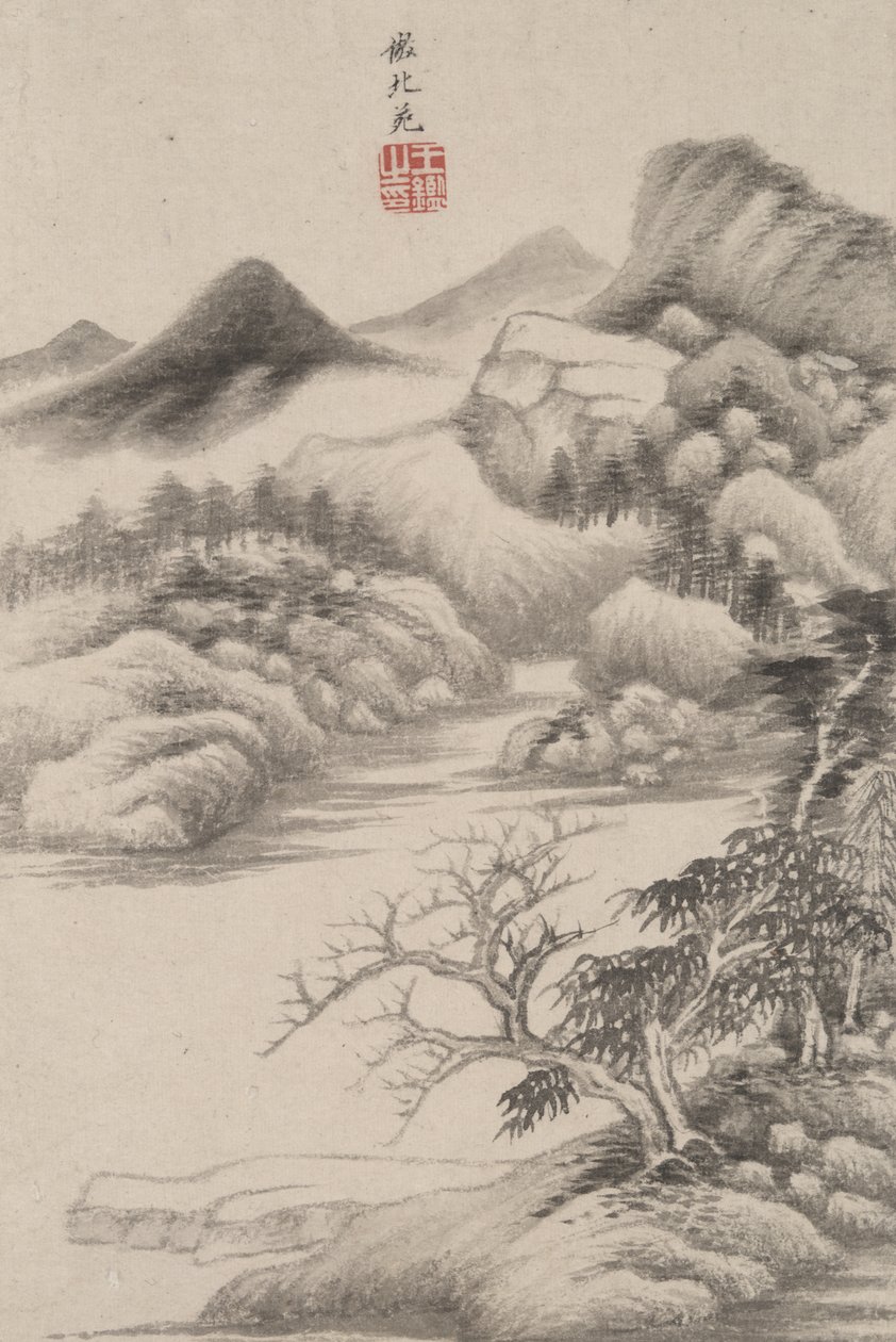 Landskap i stil med olika gamla mästare: I stil med Dong Yuan, 1669 (bläck och färg på papper) av Wang Jian