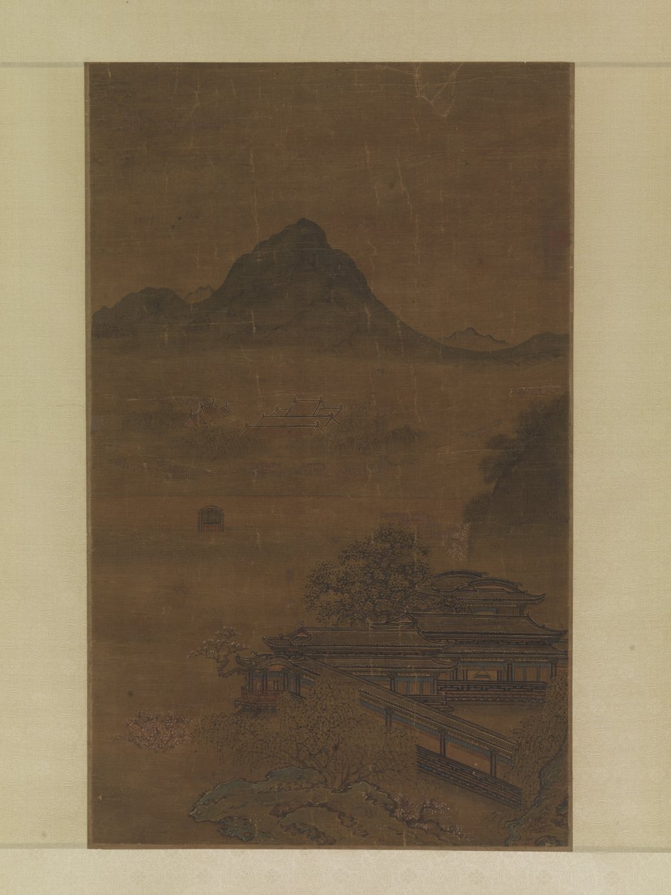 Palatial Pavilions In Spring Mists (bläck, färg och guld på siden) av Jiang Yuan