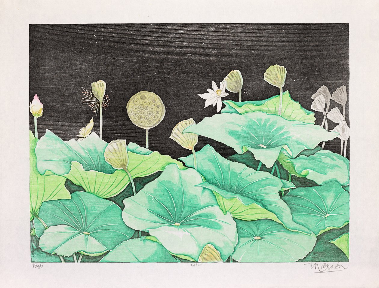 Lotus, 2016 (träsnitt) av Jim Monson
