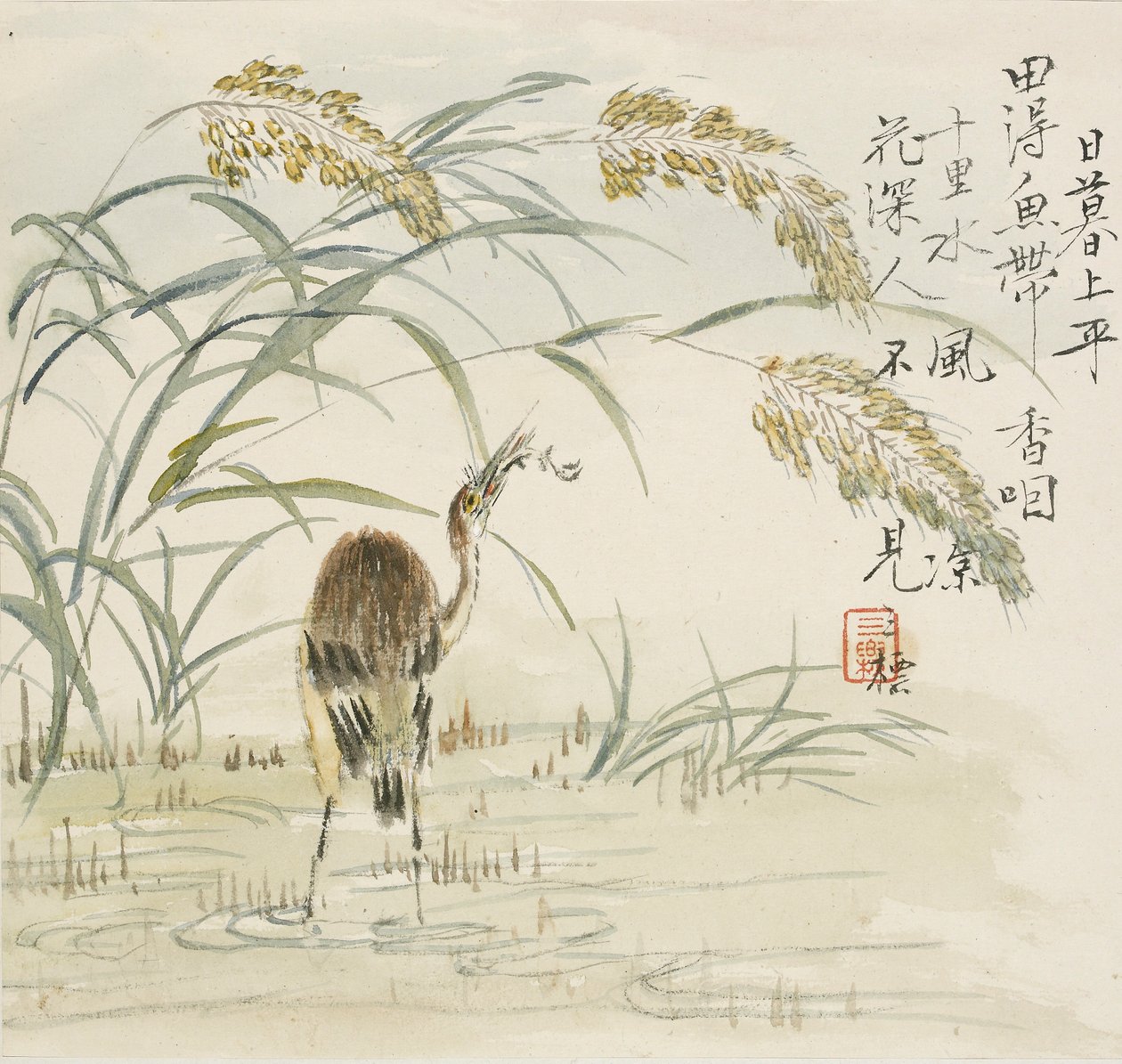 En häger som äter en fisk, 1857 av Jin Yuan