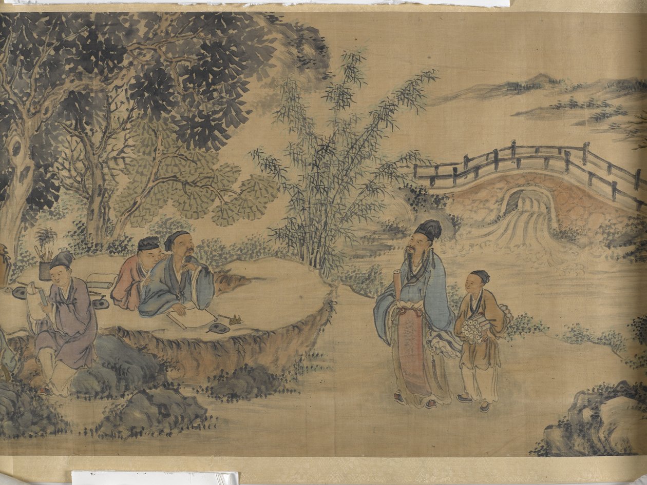 Gathering At The Lanting Orchid Pavilion (bläck och färg på satin) av Jiuru Chen