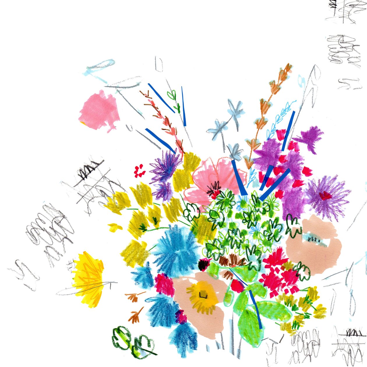 Floral Sketch, 2014 (penna och bläck, collage på papper) av Jo Chambers