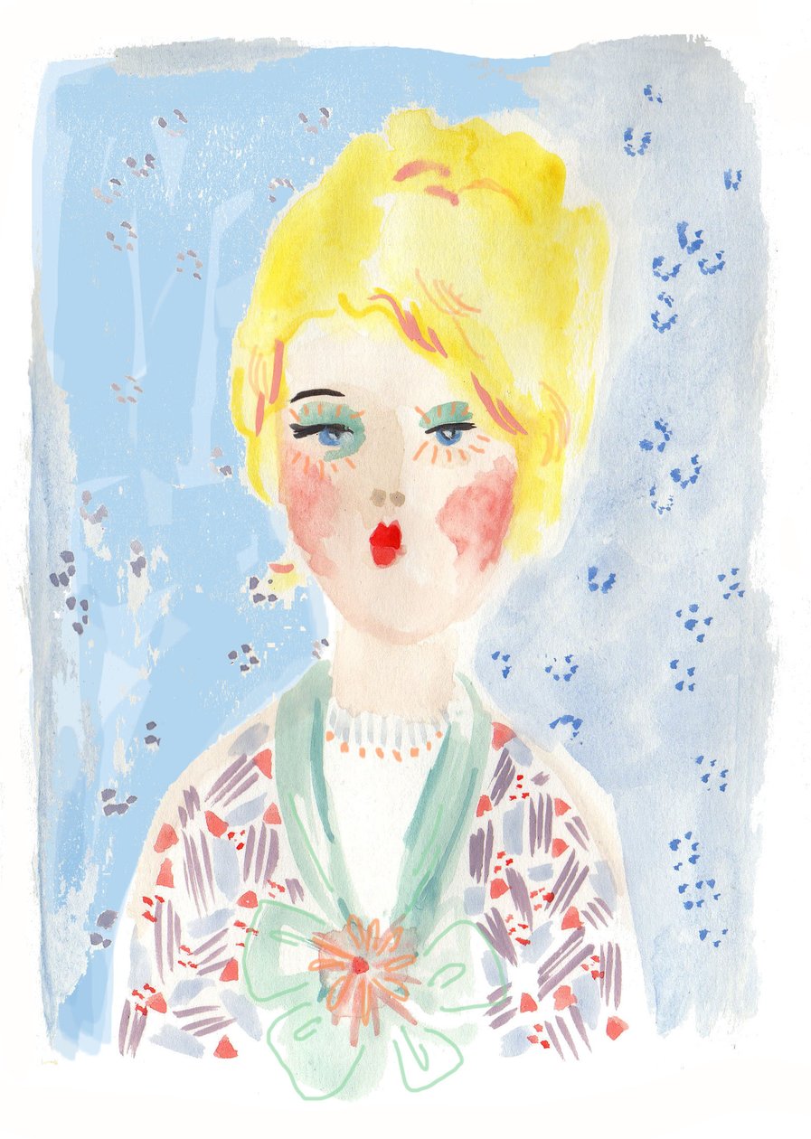 Vintage Doll 1, 2014 (akvarell på papper) av Jo Chambers