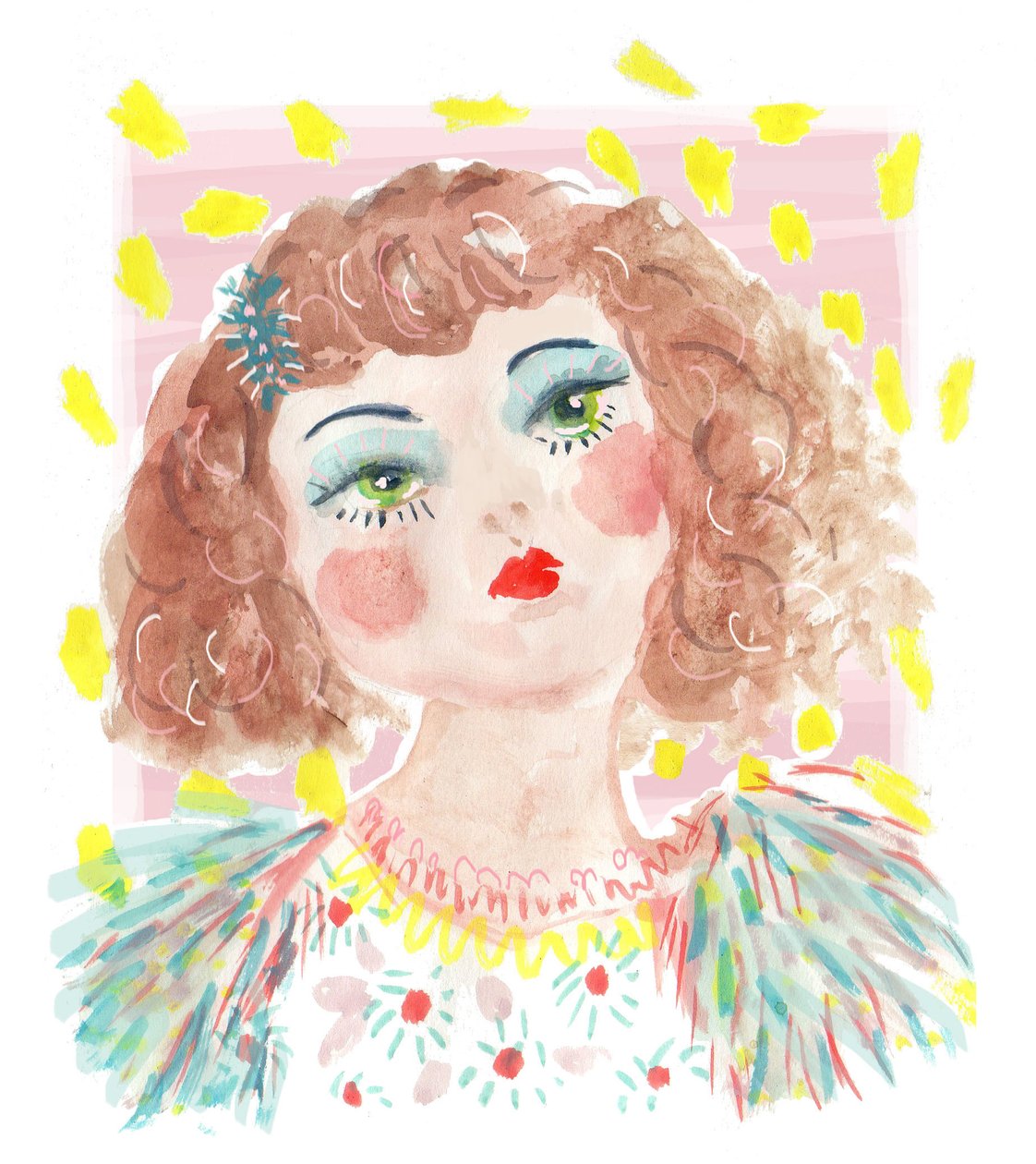 Vintage Doll 2, 2014 (akvarell på papper) av Jo Chambers