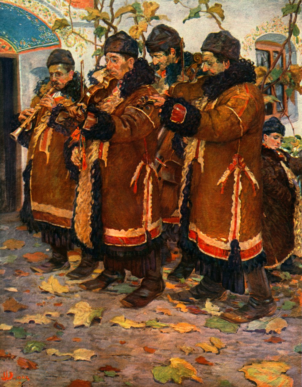 Musiker från Hroznovà Lhota: klarinett, fiol och kontrabas. 1861-1940, 1948 av Joža Uprka