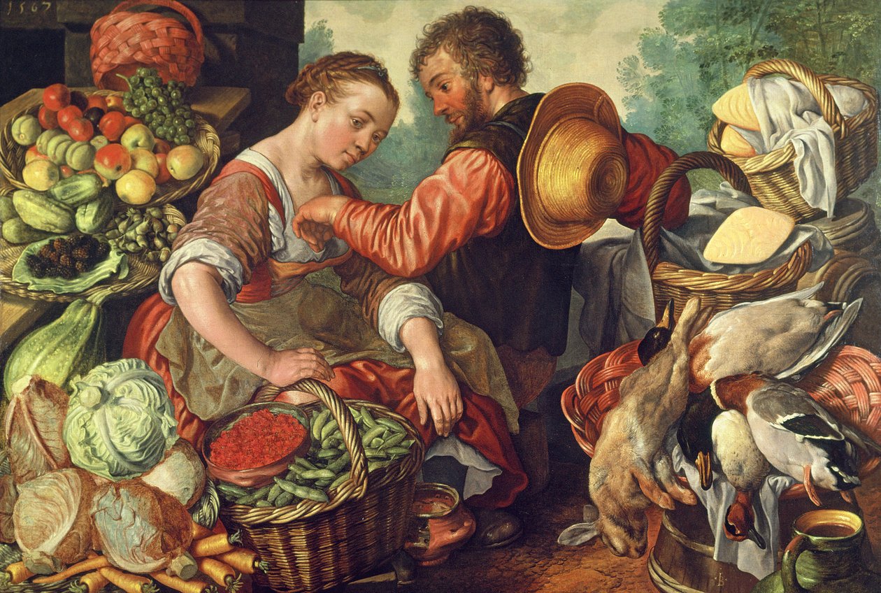 Kvinna som säljer grönsaker, 1567 av Joachim Beuckelaer