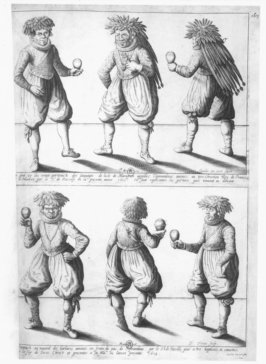 Medlemmar av Tupinambras-stammen fördes till kungen av Frankrike i Paris för att bli döpta och konverterade till kristendomen, 1613 av Joachim Duviert