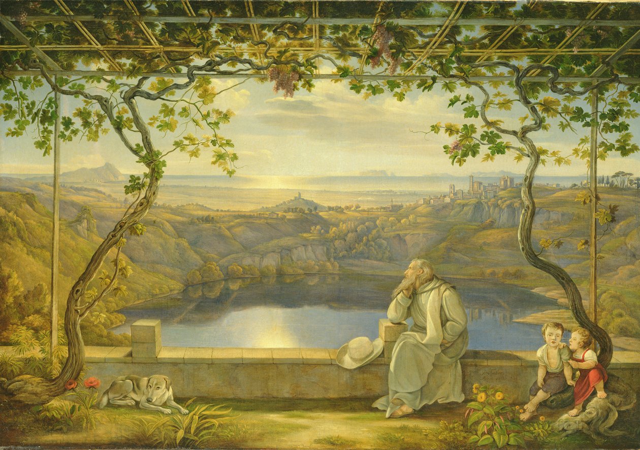 En munk på en terrass vid Nemi-sjön, 1818 av Joachim Faber