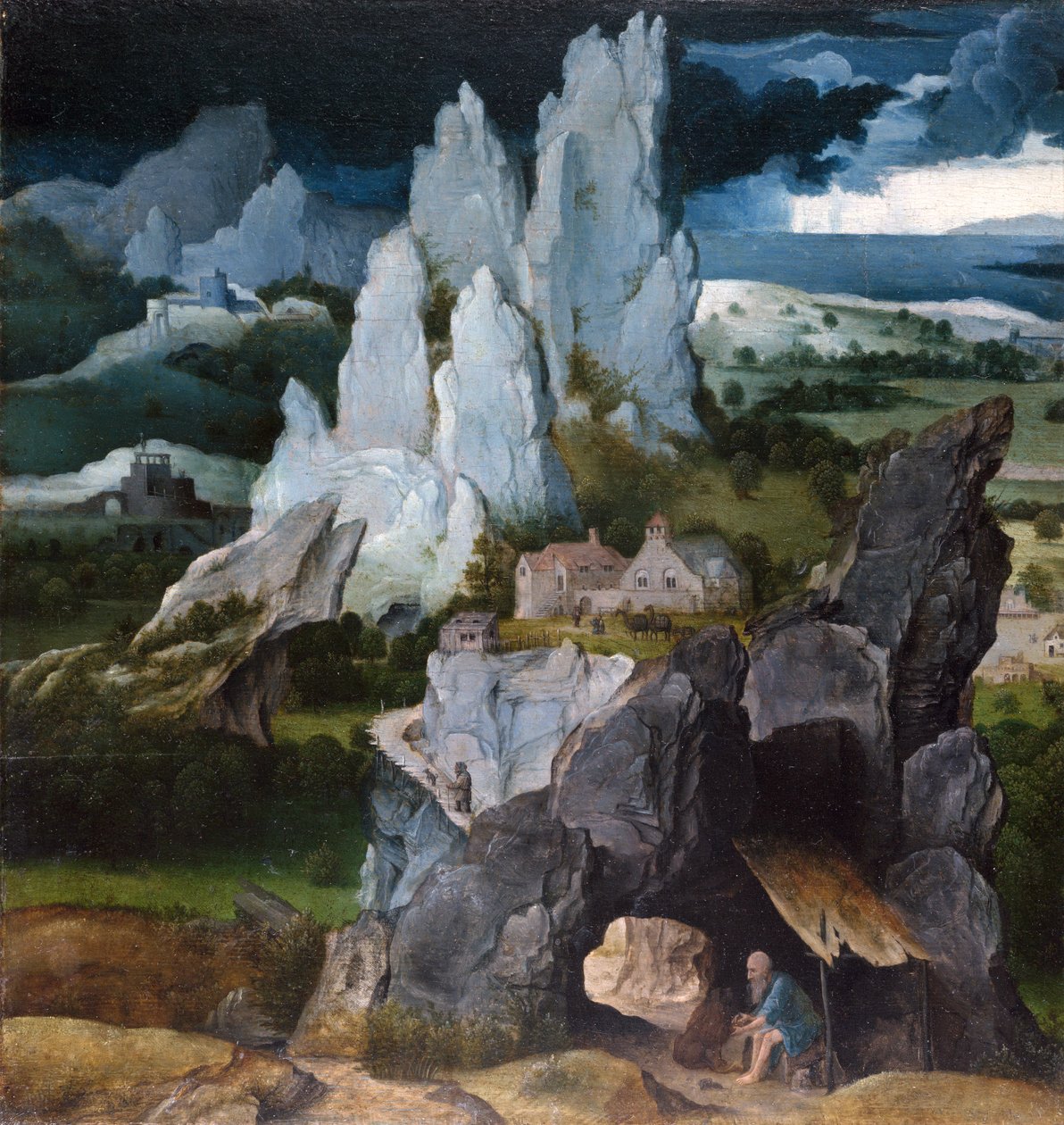 St. Hieronymus i ett stenigt landskap, ca 1515 av Joachim Patenier
