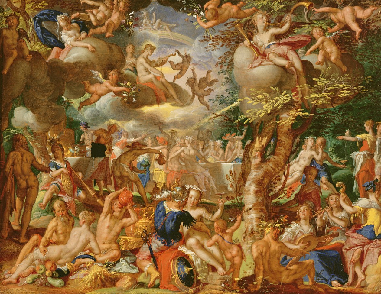 Bröllopet mellan Amor och Psyke (olja på koppar) av Joachim Wtewael or Utewael