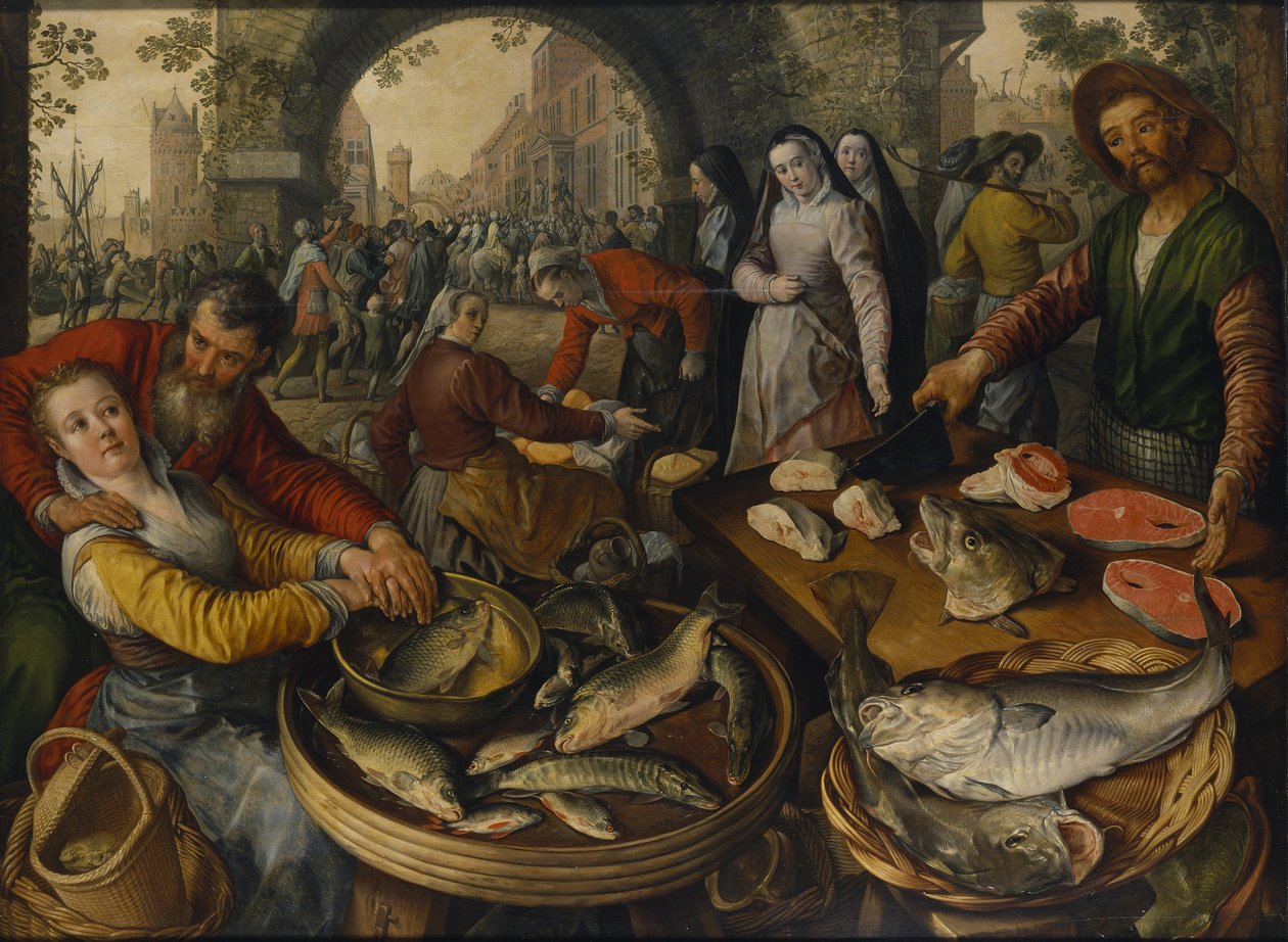 Fiskmarknad med Ecce Homo, 1570 av Joachim Beuckelaer