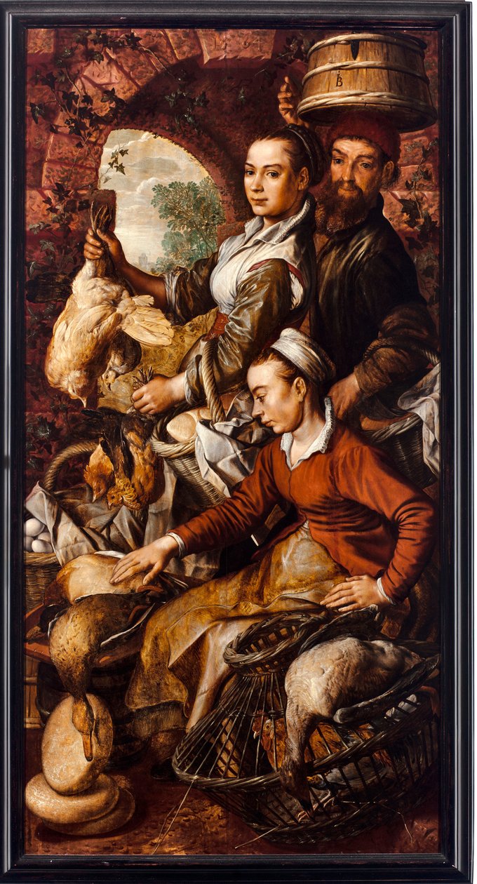 Torghandlare som säljer fjäderfä och ägg - Målning av Joachim Beuckelaer (1533-1574) 1564 Dim 203x103 cm Genes, Musei di Strada Nuova av Joachim Beuckelaer