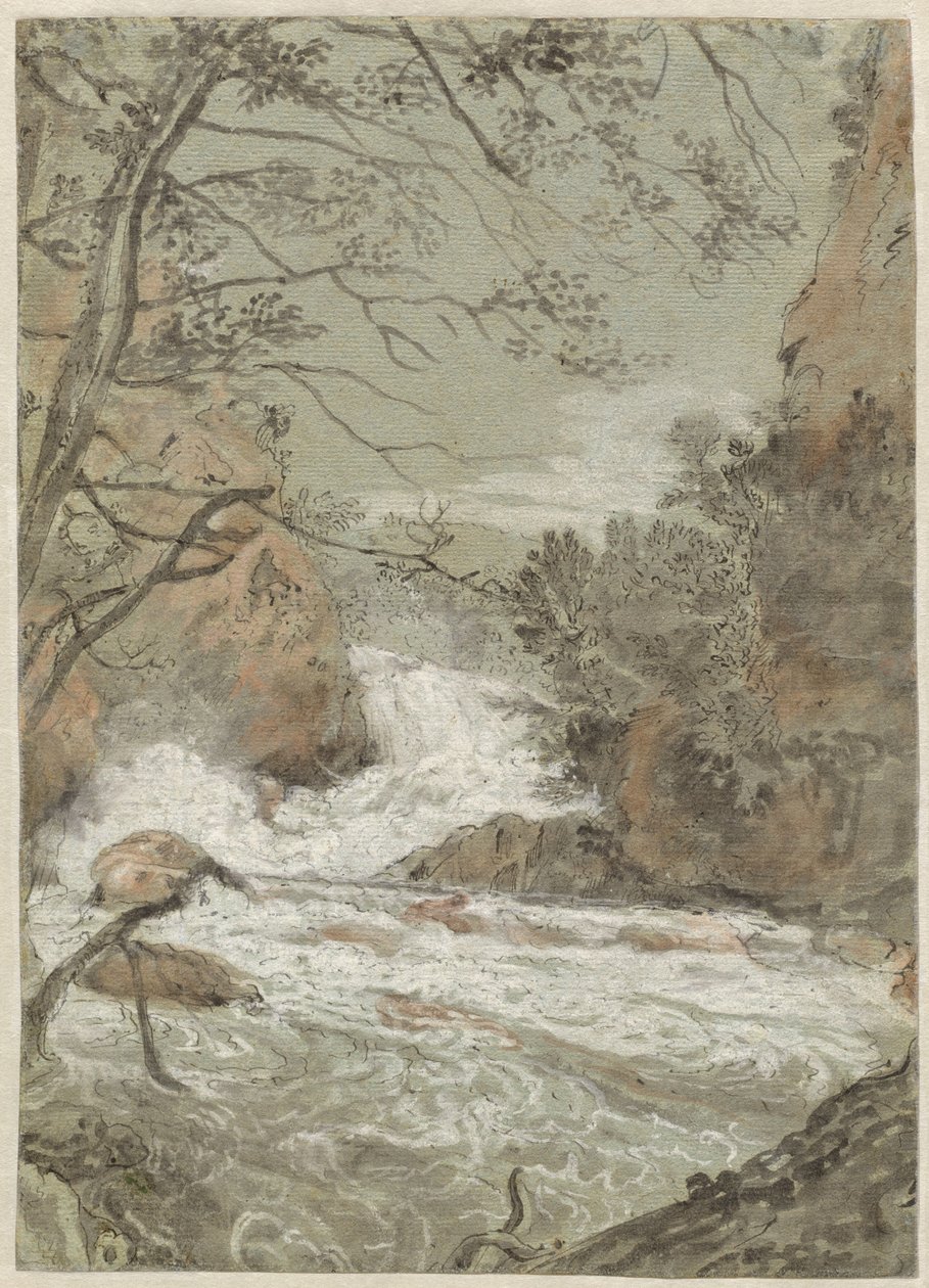Flodlandskap med ett vattenfall (recto) av Joachim Franz Beich