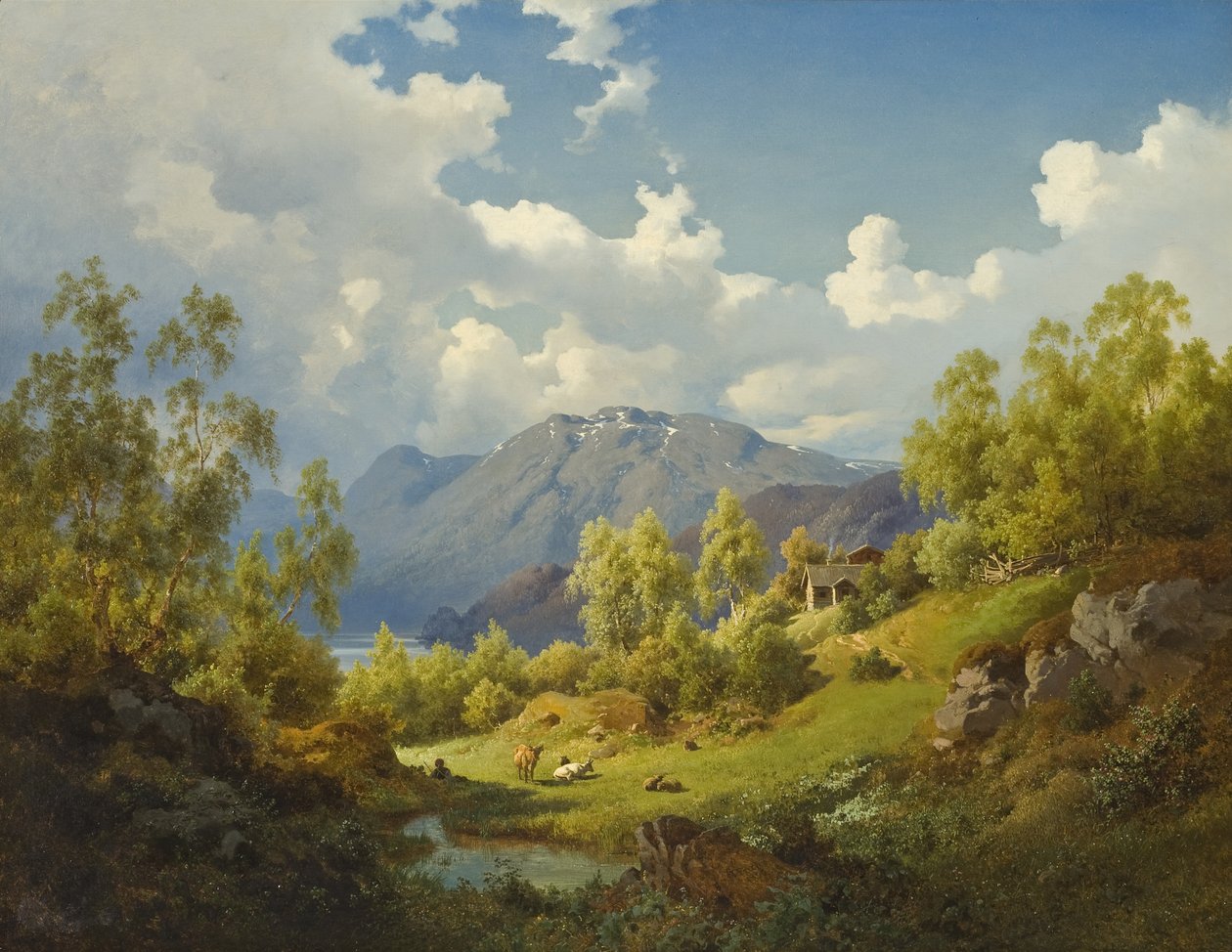 Landskap, Motiv från Nummedalen i Norge, 1850 av Joachim Frich