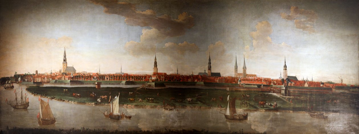 Tyska: Stadsvy över Hamburg 1861 av Joachim Luhn