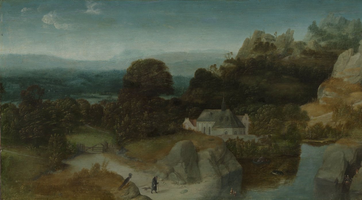 Landskap med frestelsen av Saint Antony Abbot av Joachim Patinir (workshop of)
