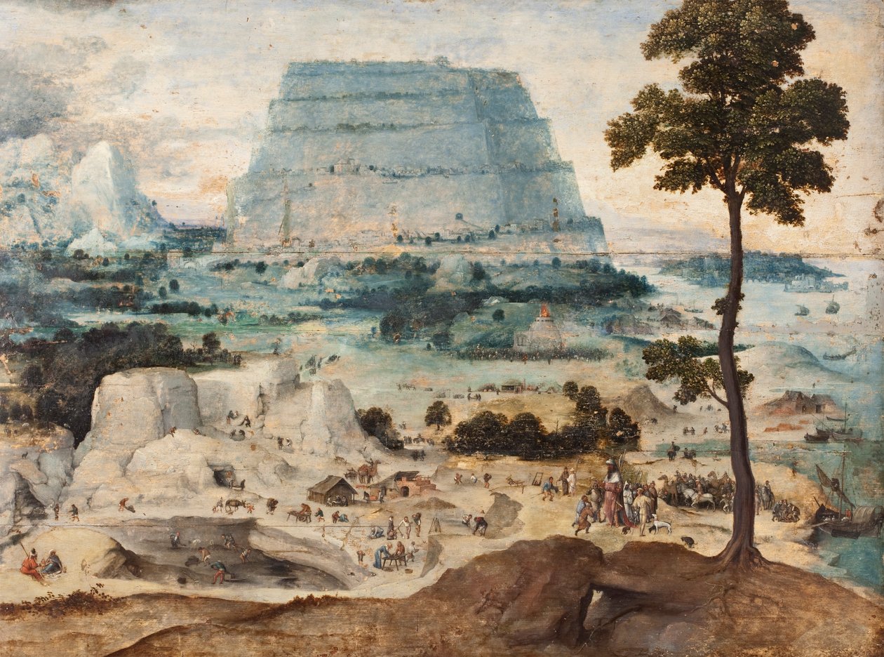 Byggandet av Babels torn, ca 1550 (olja på pannå) av Joachim Patinir