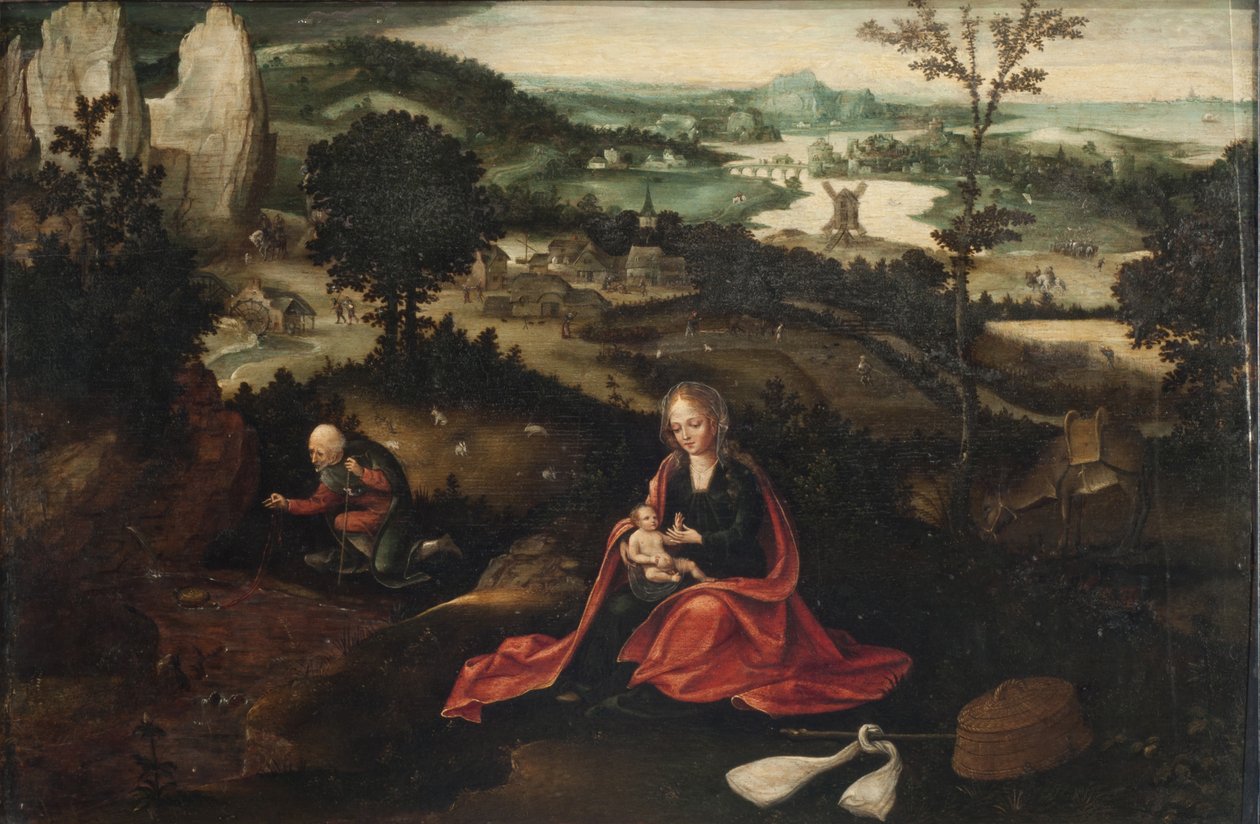 Resten på flyget till Egypten (olja på pannå) av Joachim Patinir