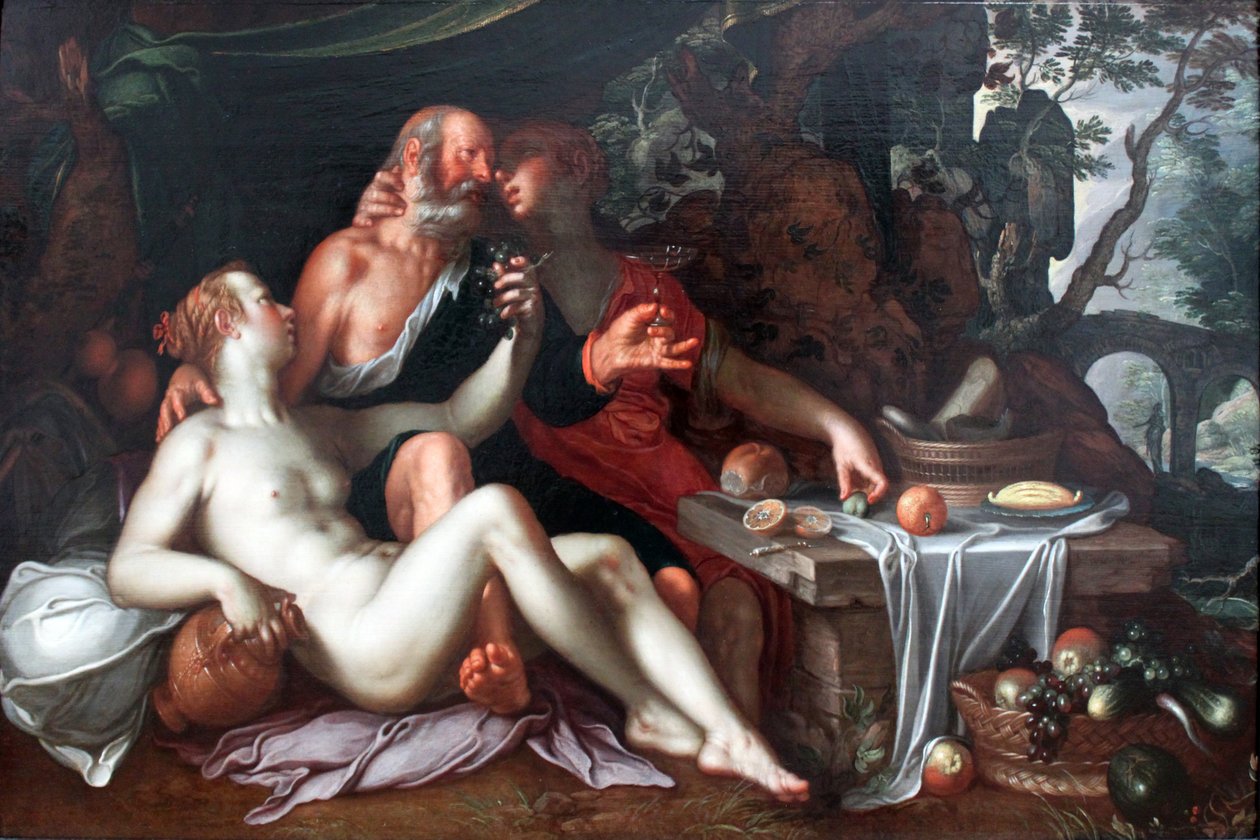 Lot och hans döttrar av Joachim Wtewael or Utewael