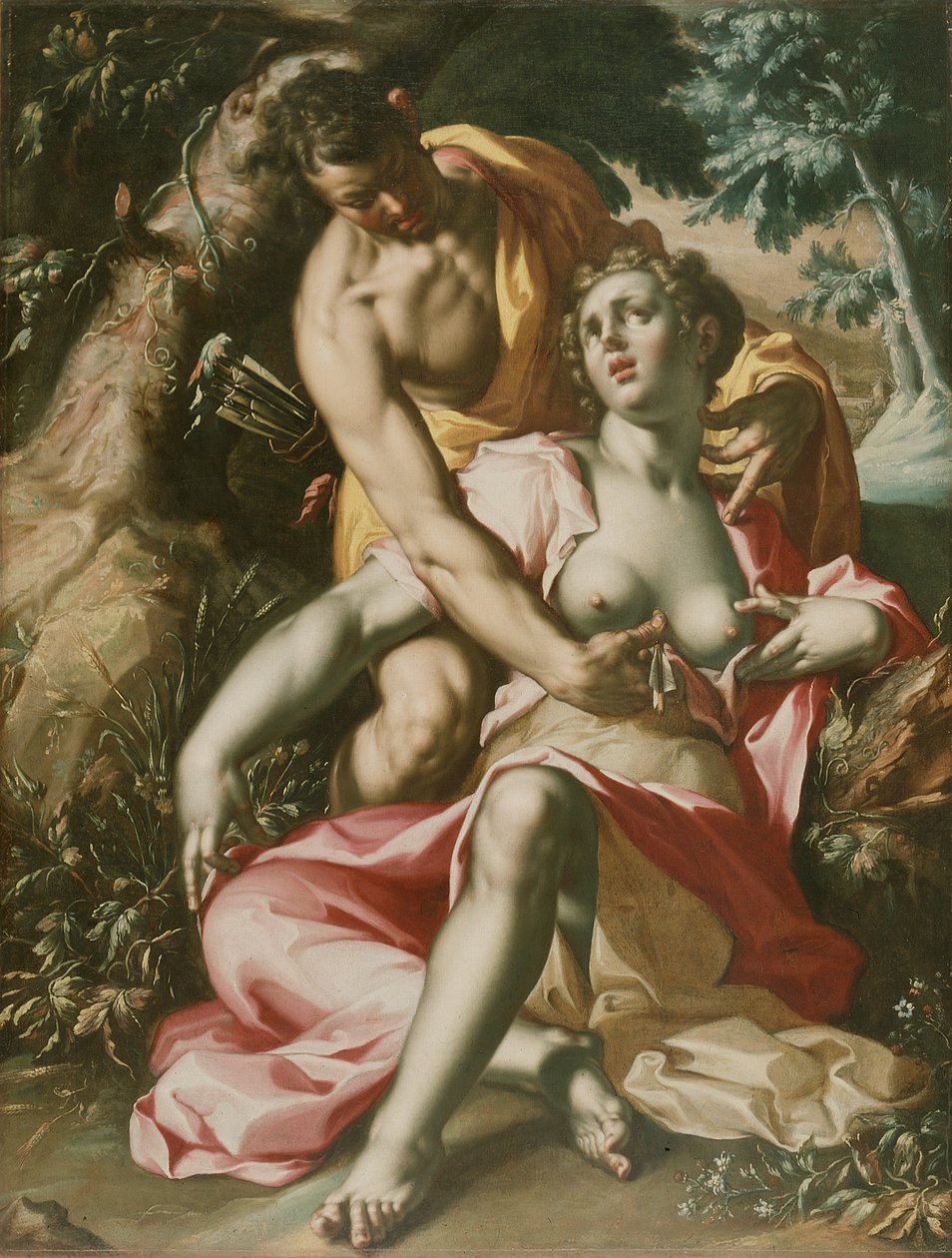 Cephalus och Procris (Procris död), ca 1595-1600 (olja på duk) av Joachim Wtewael or Utewael or Wyewael