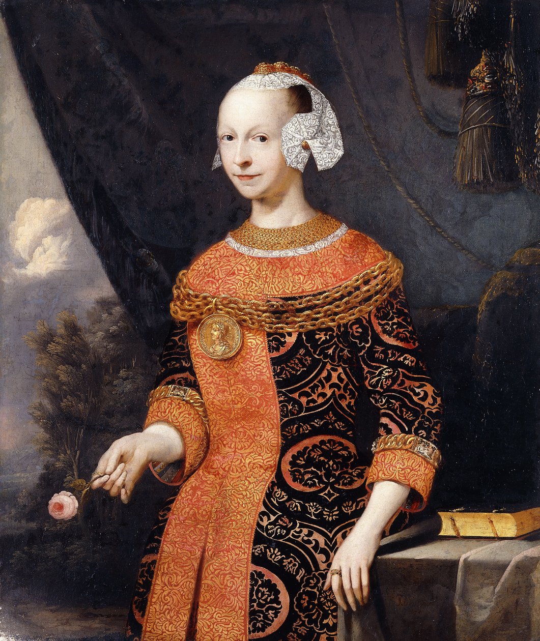 Porträtt av en dam, identifierad som Anne, Marquise de Basville, av Joachim or Luhne Luhn
