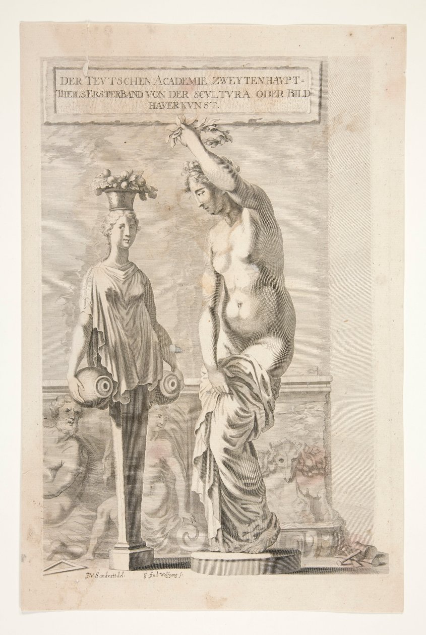 彫像と花瓶と果物を運ぶ女性のヘルム スウェーデン av Joachim von Sandrart