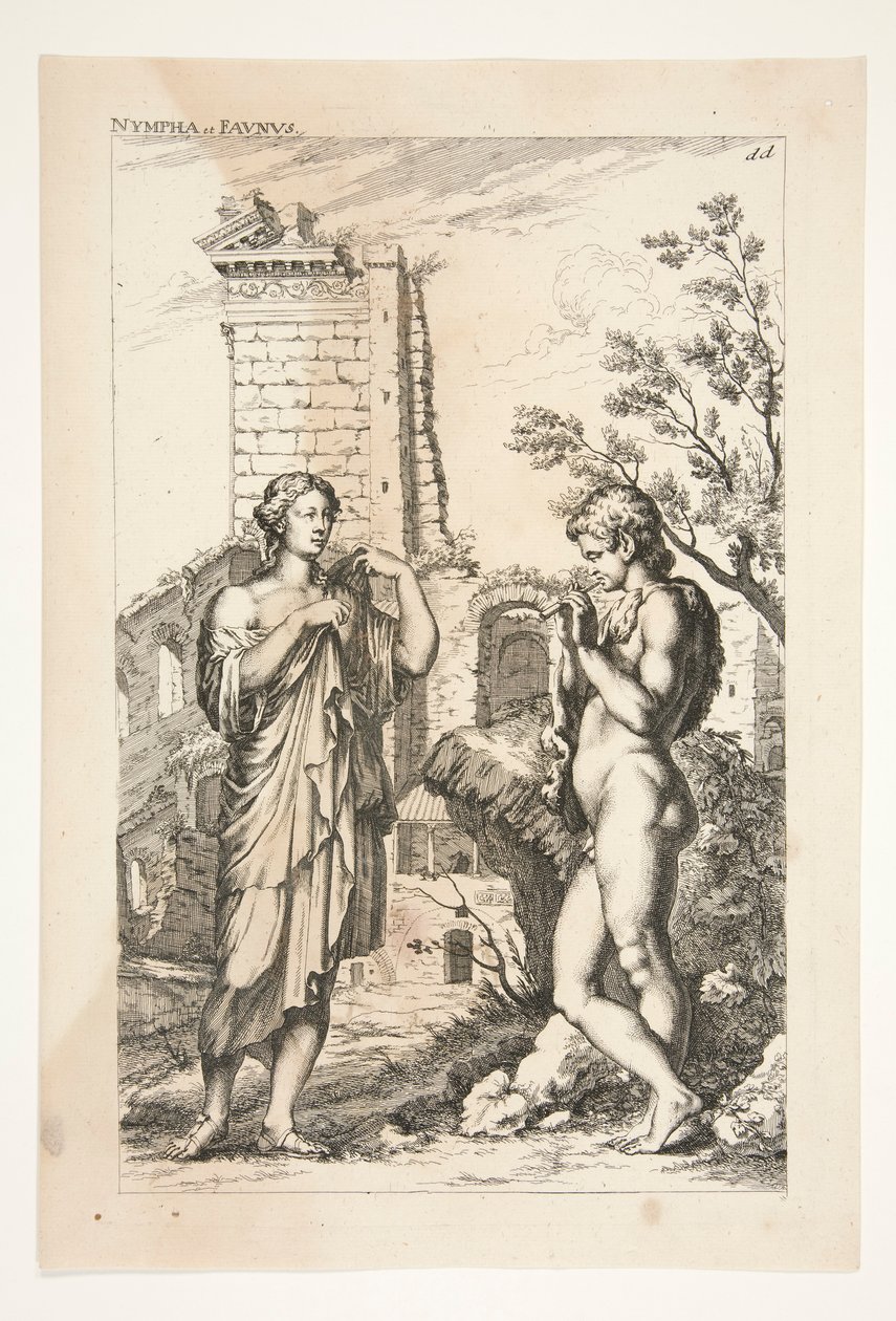 Diane de Gabies och en faun, från beundrade antika skulpturer av Joachim von Sandrart