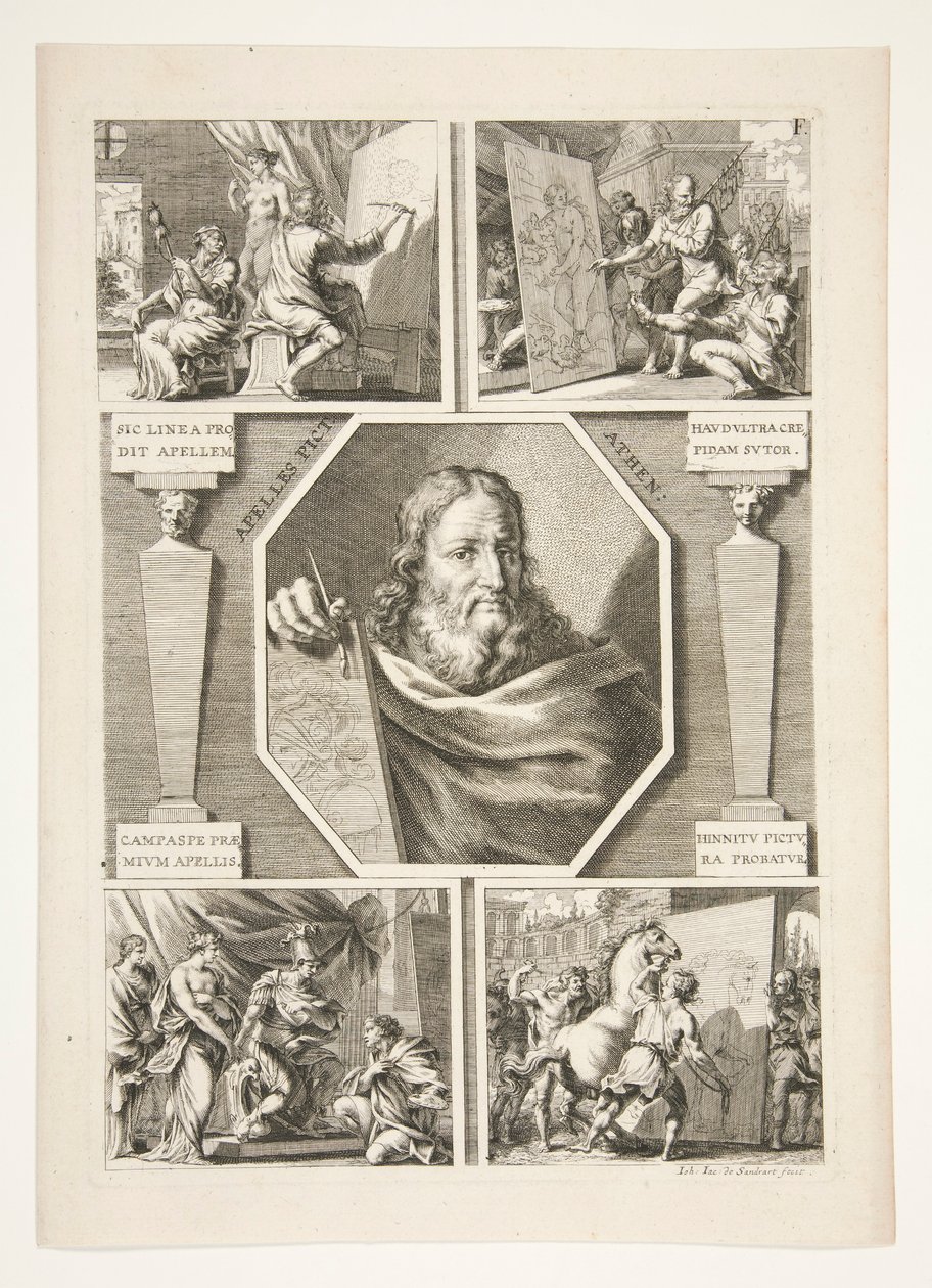 Porträtt av Apelles och fyra scener ur Apelles liv av Joachim von Sandrart