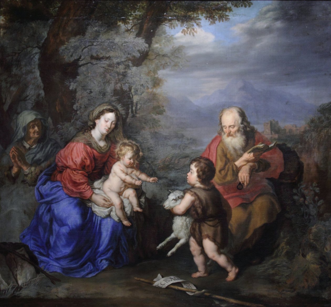 Helig familj i ett landskap av Joachim von Sandrart