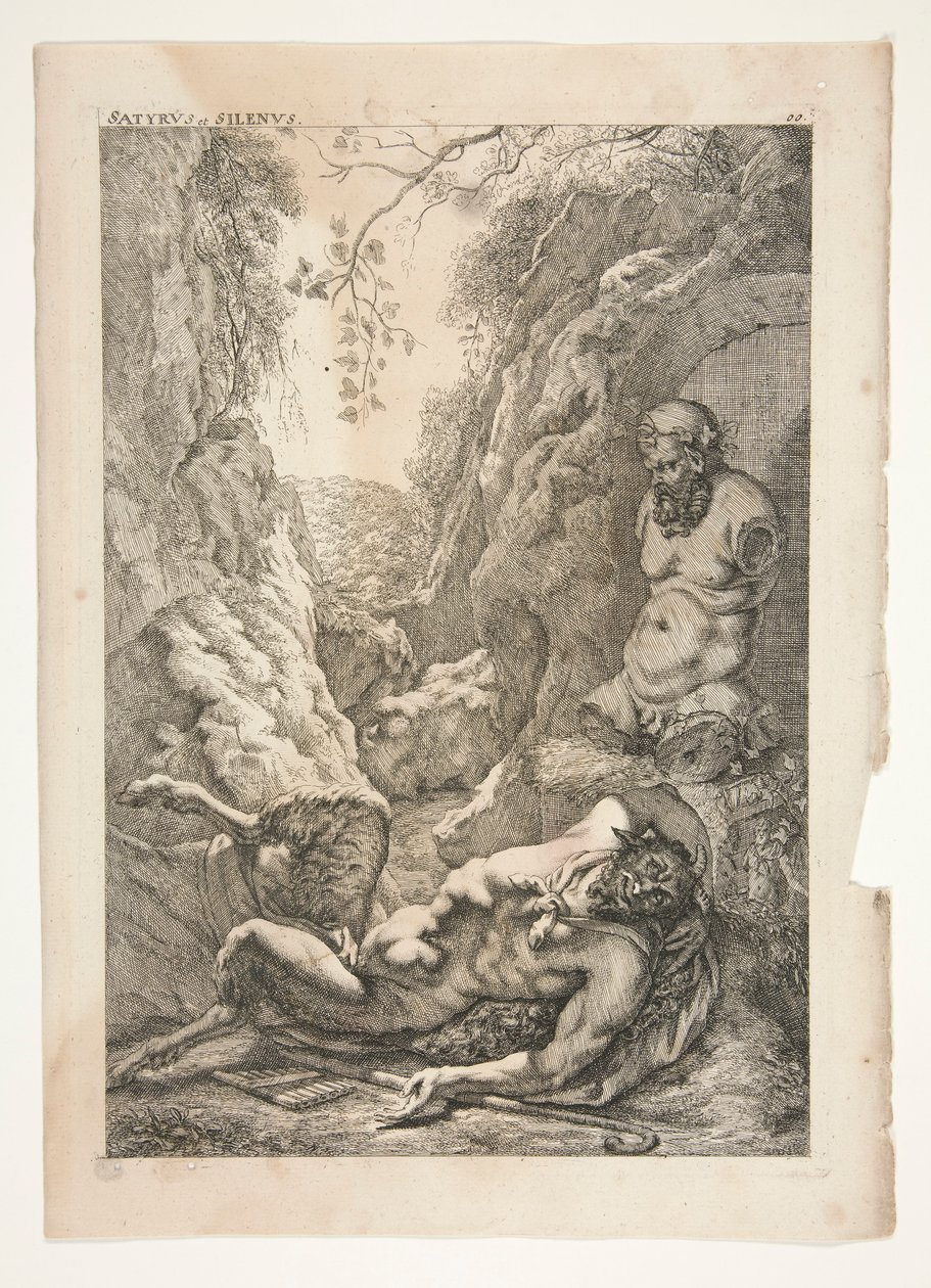 Satyr och Silenos, från Ancient Sculptures Admired av Joachim von Sandrart