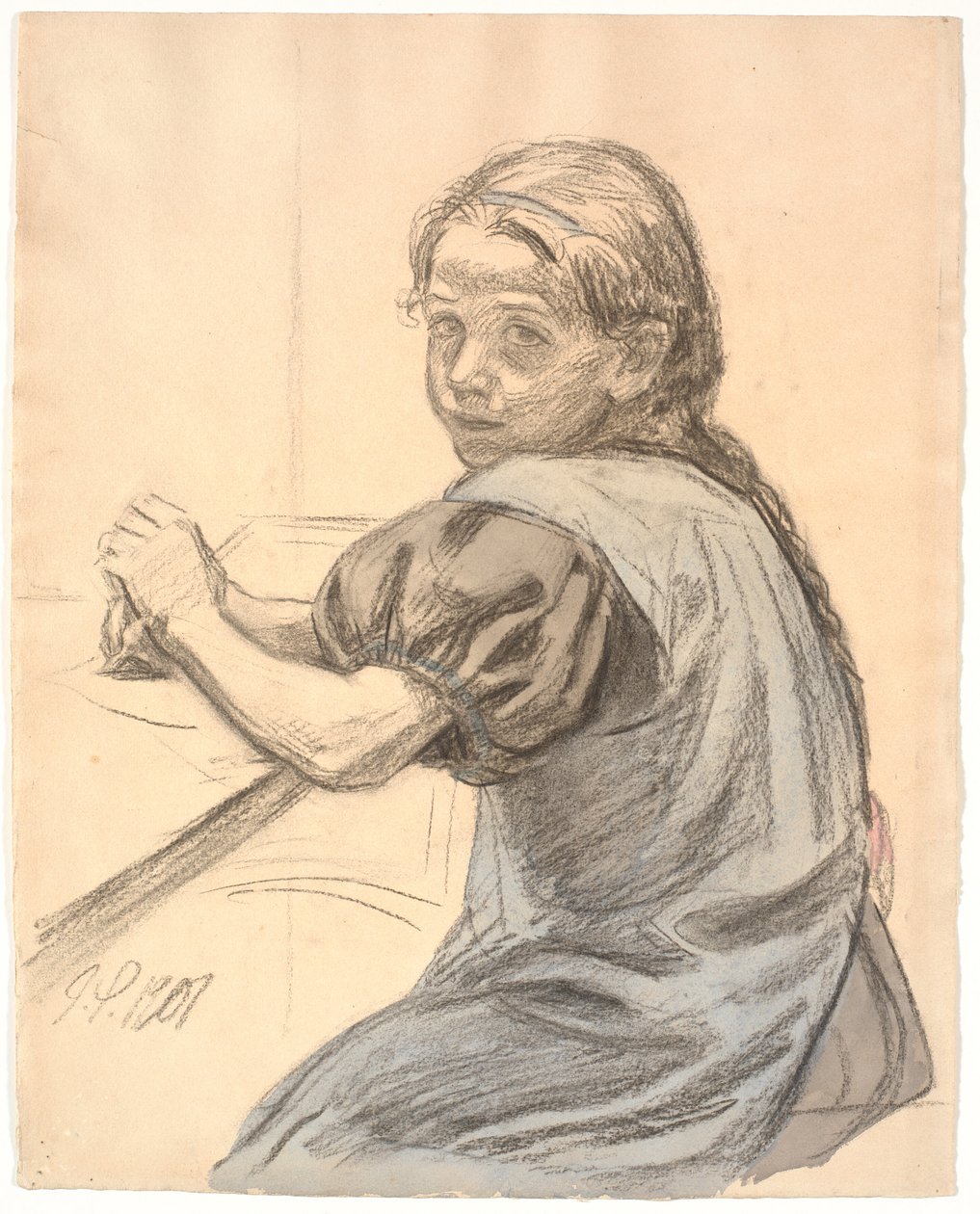Georgia Skovgaard sitter vid ett bord av Joakim Frederik Skovgaard