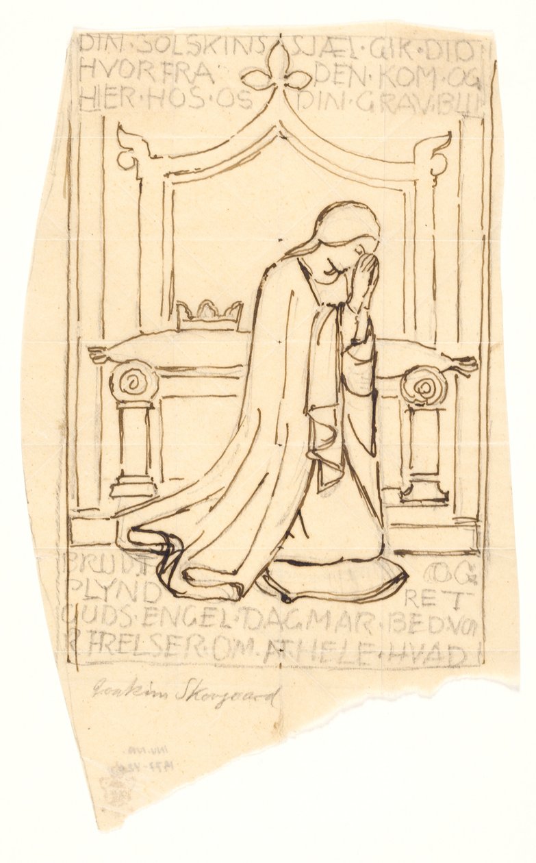 Skiss till fresken Drottning Dagmar i St. Bendts kyrka i Ringsted av Joakim Frederik Skovgaard