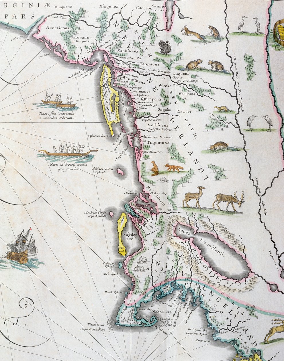 Karta som visar Nordamerikas östkust, 1647 (se 93602 och 216517) av Joan Blaeu